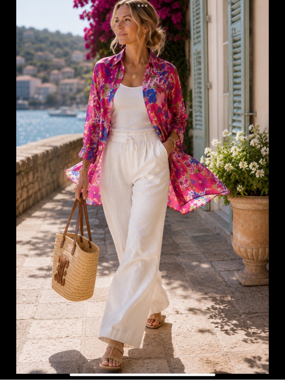 Kensington Lane Pure Silk Floral Blouse 2X Pink Resort Art Print Top NWT